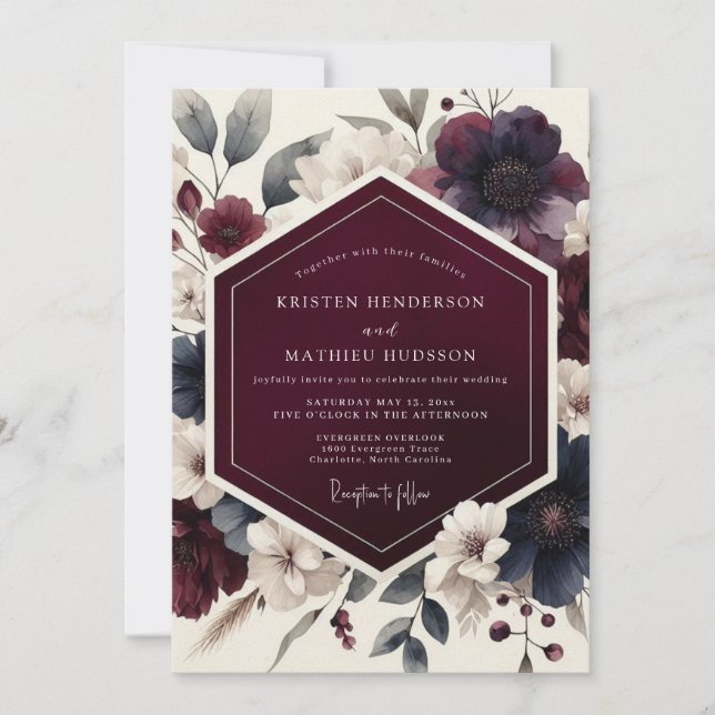 Convites Burgundy Dramatic Autumnal Wedding (Frente)