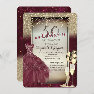 Convites Burgundy Dress, Ballons, 50º aniversário Dourado