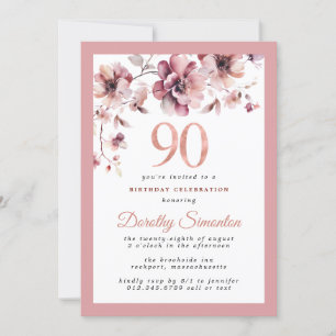 Convites Burgundy Dusty Blush Pink 90 Floral Rosa Aniversár