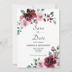 Convites Burgundy & Dusty Rose Floral Casamento Save The Da