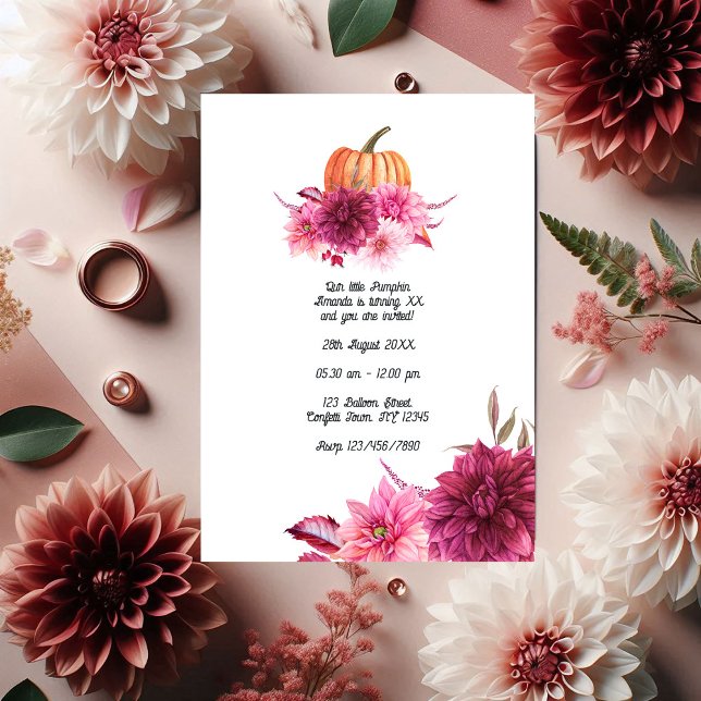 Convites Burgundy e Blush Autumn Fall Pumpkin Aniversário (Burgundy and Blush Autumn Fall Pumpkin Birthday Invitation)