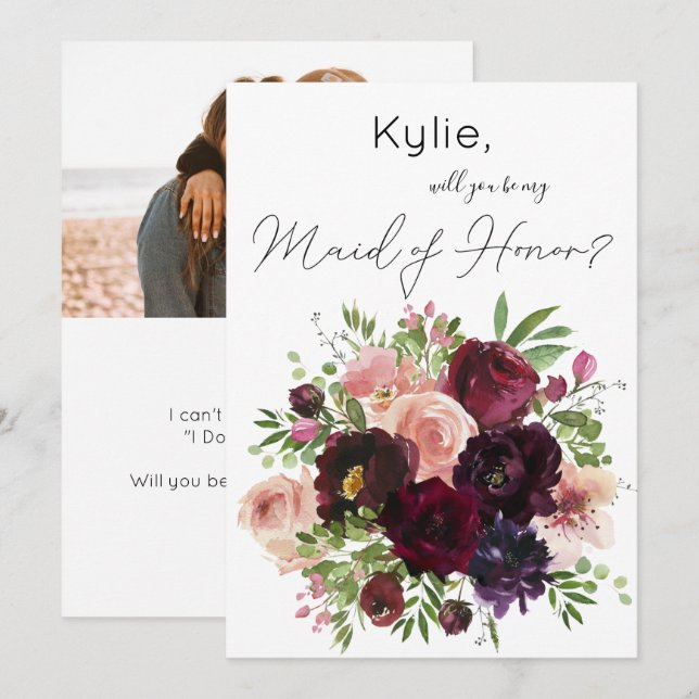 Convites Burgundy E Blush Floral São Minha Madrinha de casa (Frente/Verso)