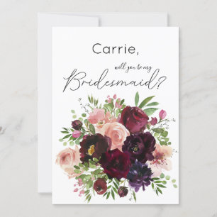 Convites Burgundy E Blush Floral Você Será Minha Porta-Voz?