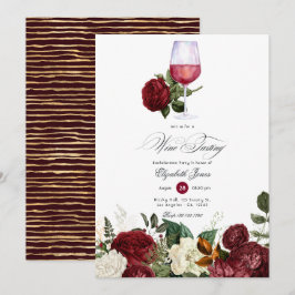 Convites Burgundy e Dourada Floral Wine com o tema Bachelor