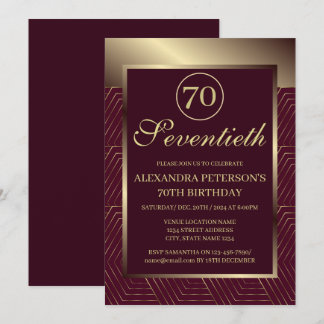 Convites Burgundy E Dourado Aniversário Da Fronteira