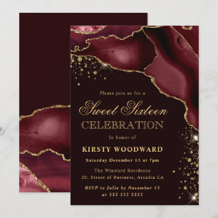 Convites Burgundy e Dourado Glitter Agata 21º Aniversário