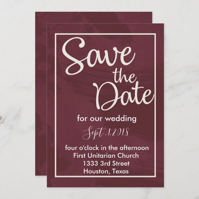 Convites Burgundy e Glitter Pocket Dourado guardem a data (Frente/Verso)