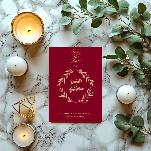 Convites Burgundy e Pale Dourado Rhombus Salvem a Data Casa (Criador carregado)