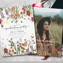 Convites Burgundy e Rosa Salmão Flores Silvestres Graduação