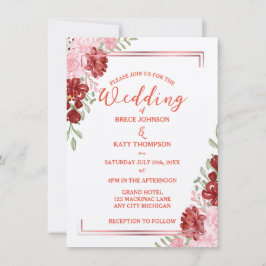 Convites Burgundy e Rosa sobre Casamento Floral Elegante Br