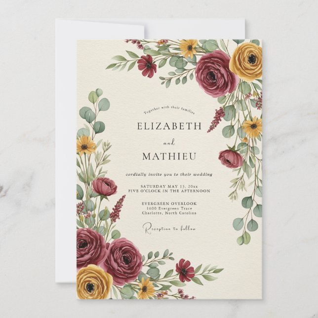 Convites Burgundy Earthy Autumn Wedding (Frente)