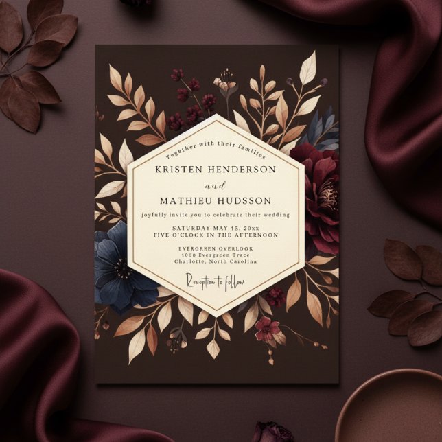 Convites Burgundy Earthy Bloom Wedding (Criador carregado)