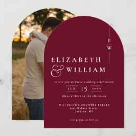 Convites Burgundy Elegant Monograma Foto Arch