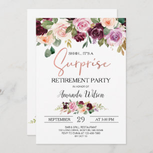 Convites Burgundy Elegant Script Surpresa Party 