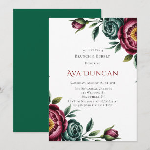 Convites Burgundy & Emerald Peony Winter Brunch & Bubble