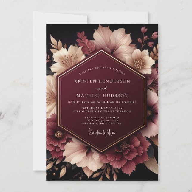 Convites Burgundy Ethereal Bloom Wedding (Frente)