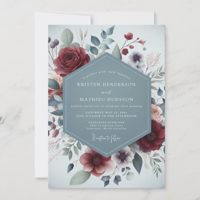 Convites Burgundy Ethereal Bloom Wedding (Frente)