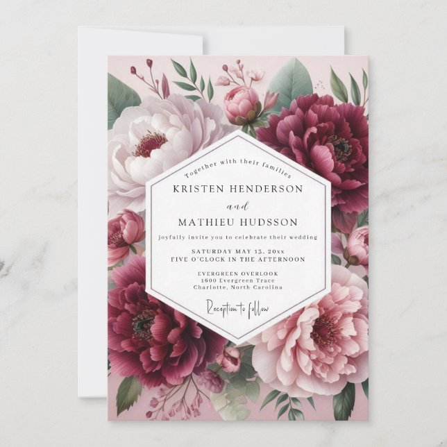Convites Burgundy Ethereal Blossom Wedding (Frente)