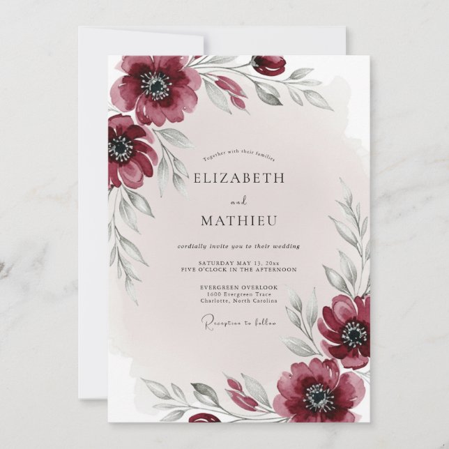 Convites Burgundy Ethereal Winter Wedding (Frente)