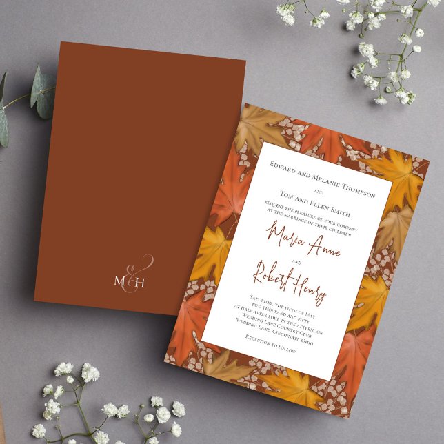 Convites Burgundy Fall Deixa Watercolor Casamento (Burgundy watercolor fall leaves elegant wedding invitation)
