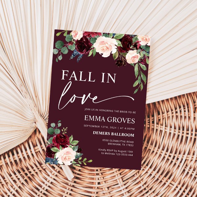 Convites Burgundy Fall in Love Chá de panela (Criador carregado)