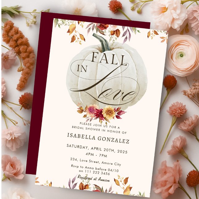 Convites Burgundy Fall in Love Pumpkin Floral Chá de panela (Burgundy Fall in Love Pumpkin Floral Bridal Shower Invitation)