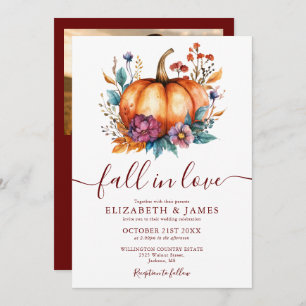 Convites Burgundy Fall In Love Pumpkin Foto QR Weding