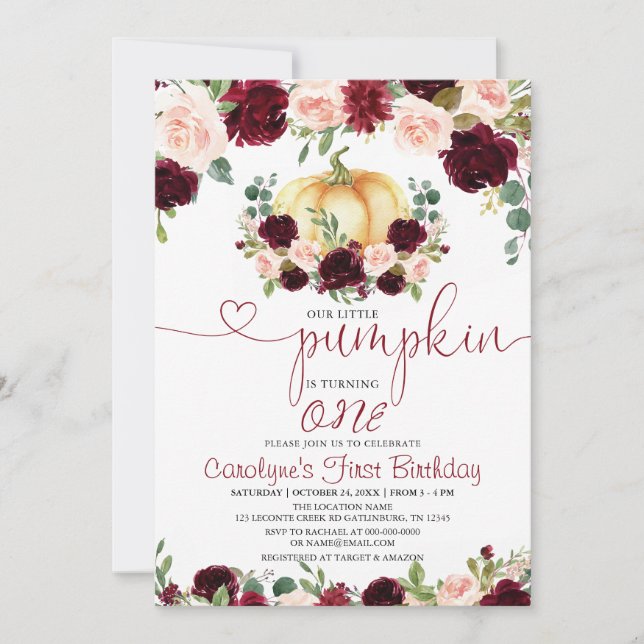 Convites Burgundy Fall Pumpkin Birthday Invitation (Frente)