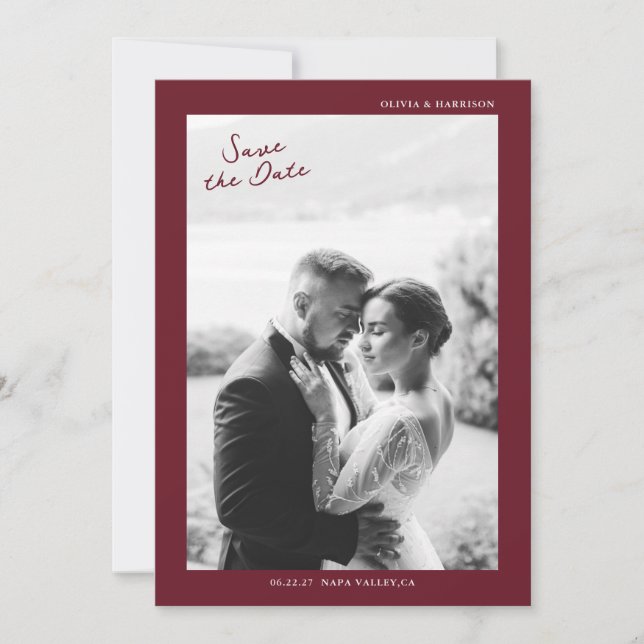 Convites Burgundy Fall Wedding Save the Date (Frente)