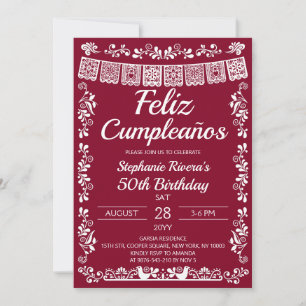 Convites Burgundy Feliz Cumpleaños Aniversário de 50 anos