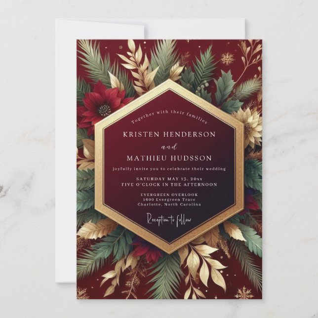 Convites Burgundy Festive Foliage Wedding (Frente)