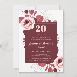 Convites Burgundy Floral 20º Aniversário de Casamento