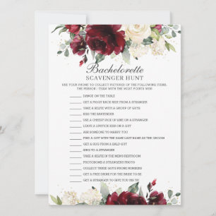 Convites Burgundy Floral Bachelorette Scavenger Hunt