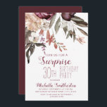 Convites Burgundy Floral Boho Vintage aniversário de 30 ano<br><div class="desc">Burgundy botânica e creme/floral branco de cor-de-água (rosas) e verde herbáceo no convite de festas de aniversário de 30 anos surpresa tipo "boho". O texto, a fonte, o tamanho e a cor da fonte são completamente personalizáveis, de modo que este cartão pode ser projetado de acordo com as suas necessidades....</div>