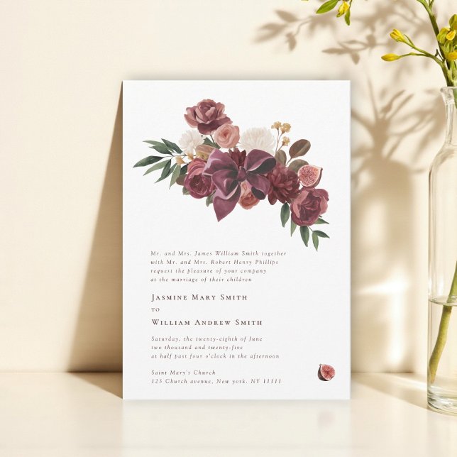 Convites Burgundy Floral Botanical Wedding Invitation (Criador carregado)