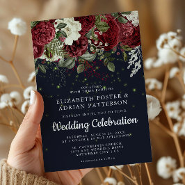 Convites Burgundy & Floral Branco Elegante | Casamento Navy