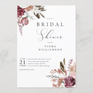 Convites Burgundy Floral Bridal Shower