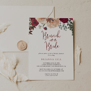 Convites Burgundy Floral Brunch com o Chá