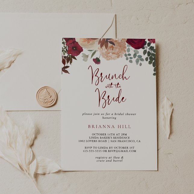 Convites Burgundy Floral Brunch com o Chá (Criador carregado)
