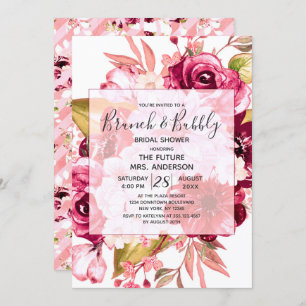Convites Burgundy Floral Brunch e Chá de panela Bubble