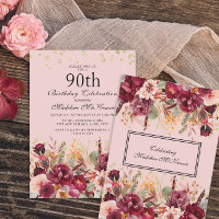 Burgundy Floral Cor-de-rosa Brilho Dourado Anivers