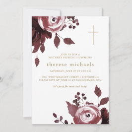 Convites Burgundy Floral Cross Christian Blush