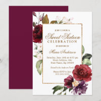 Burgundy Floral Dourado Border Sweet 16 Party
