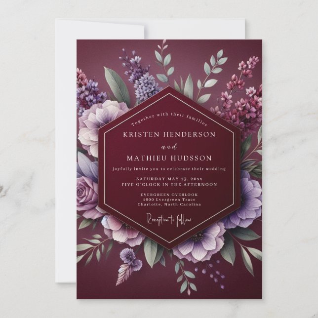 Convites Burgundy Floral Dream Wedding (Frente)