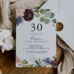 Convites Burgundy Floral e Greenery aniversário de 30 anos<br><div class="desc">Este convite de festas floral e verde-aniversário de 30 anos é perfeito para uma festa de aniversário moderna. O elegante design apresenta marinho de aquarela,  cor-de-rosa-pincelada e flores de sombra de vinho com detalhes artísticos lápis.</div>