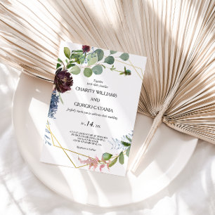 Convites Burgundy Floral e Greenery Wedding