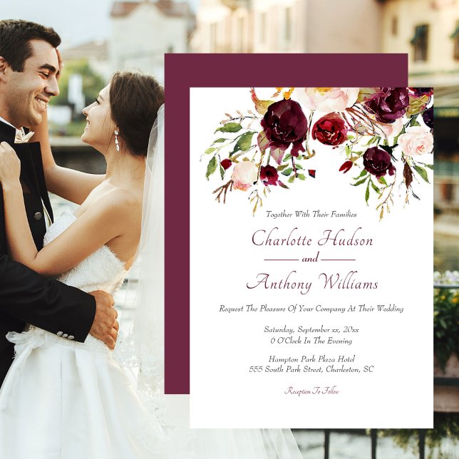 Convites Burgundy Floral Elegant Wedding (Burgundy Floral Elegant Wedding Invitation)