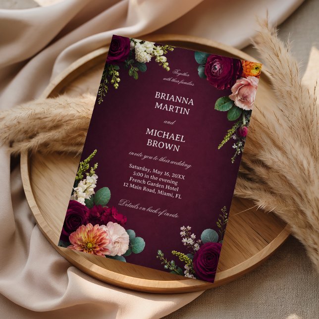 Convites Burgundy Floral Elegante (Criador carregado)