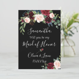 Convites Burgundy Floral Elegante Rústico Seja Minha Dama d