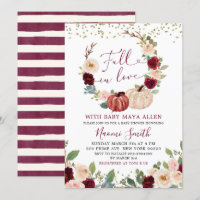 Burgundy Floral Fall in Love Pumpkin Chá de fralda